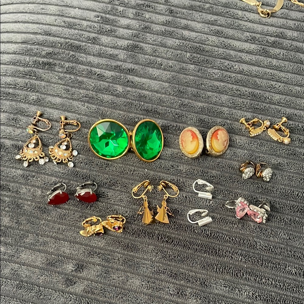 Assorted Earrings Set with Green, Red, and Gold Accents, vintage